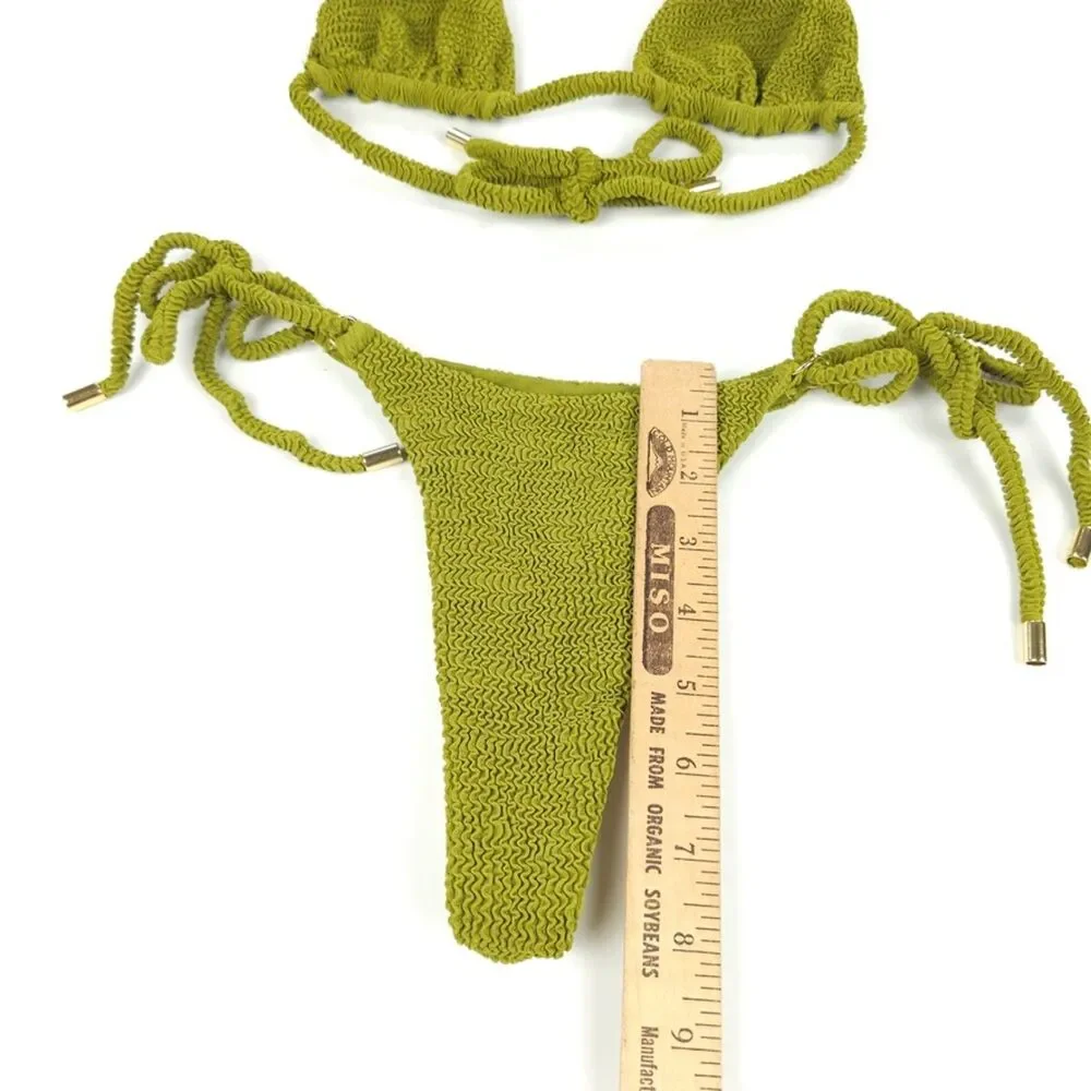 NEW Monday Swimwear Hanalei Bikini Crinkle Moss Set Minimal Resort Beachy Boho